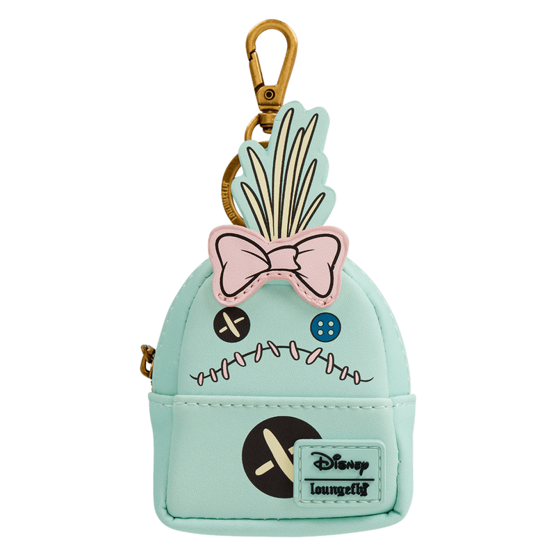 Mini backpack keychain charm with colorful Lilo & Stitch graphics

