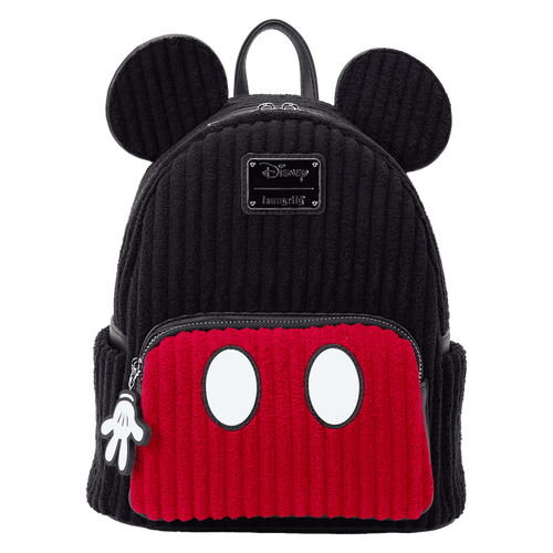 Loungefly Disney mini backpack styled like Mickey Mouse with corduroy plush finish