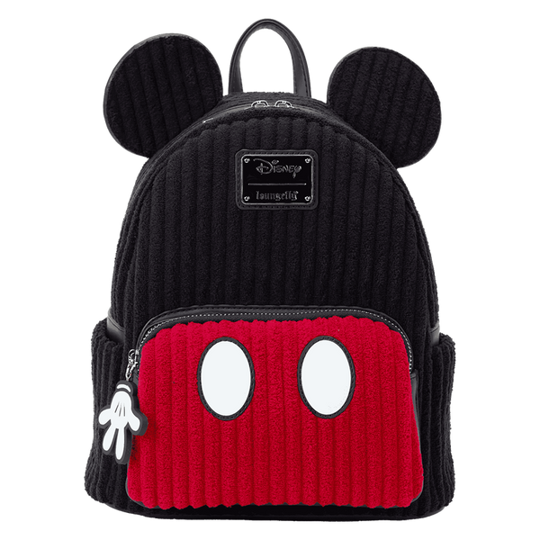 Loungefly Disney mini backpack styled like Mickey Mouse with corduroy plush finish