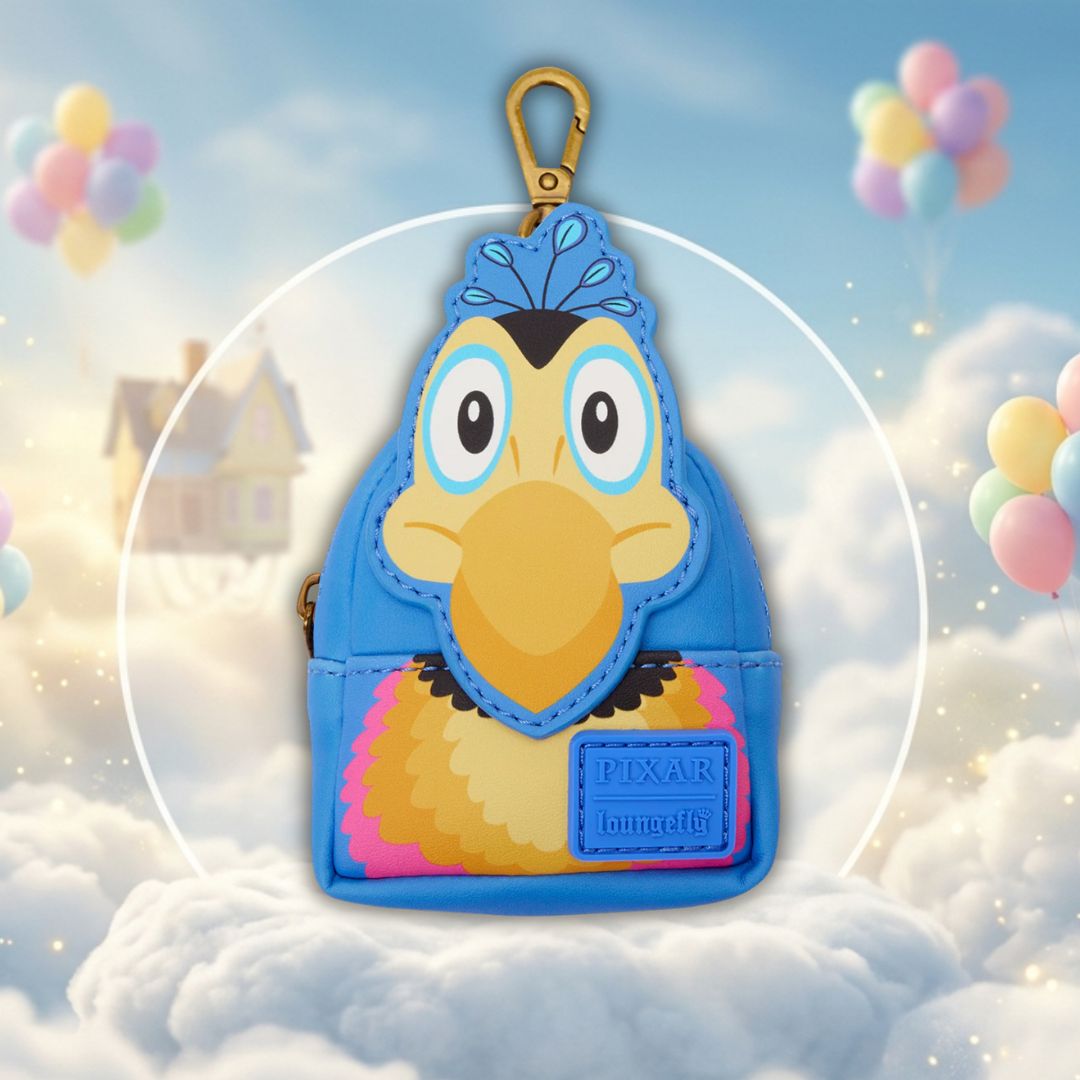 Keychain with cartoon character design on a cloud background with balloons