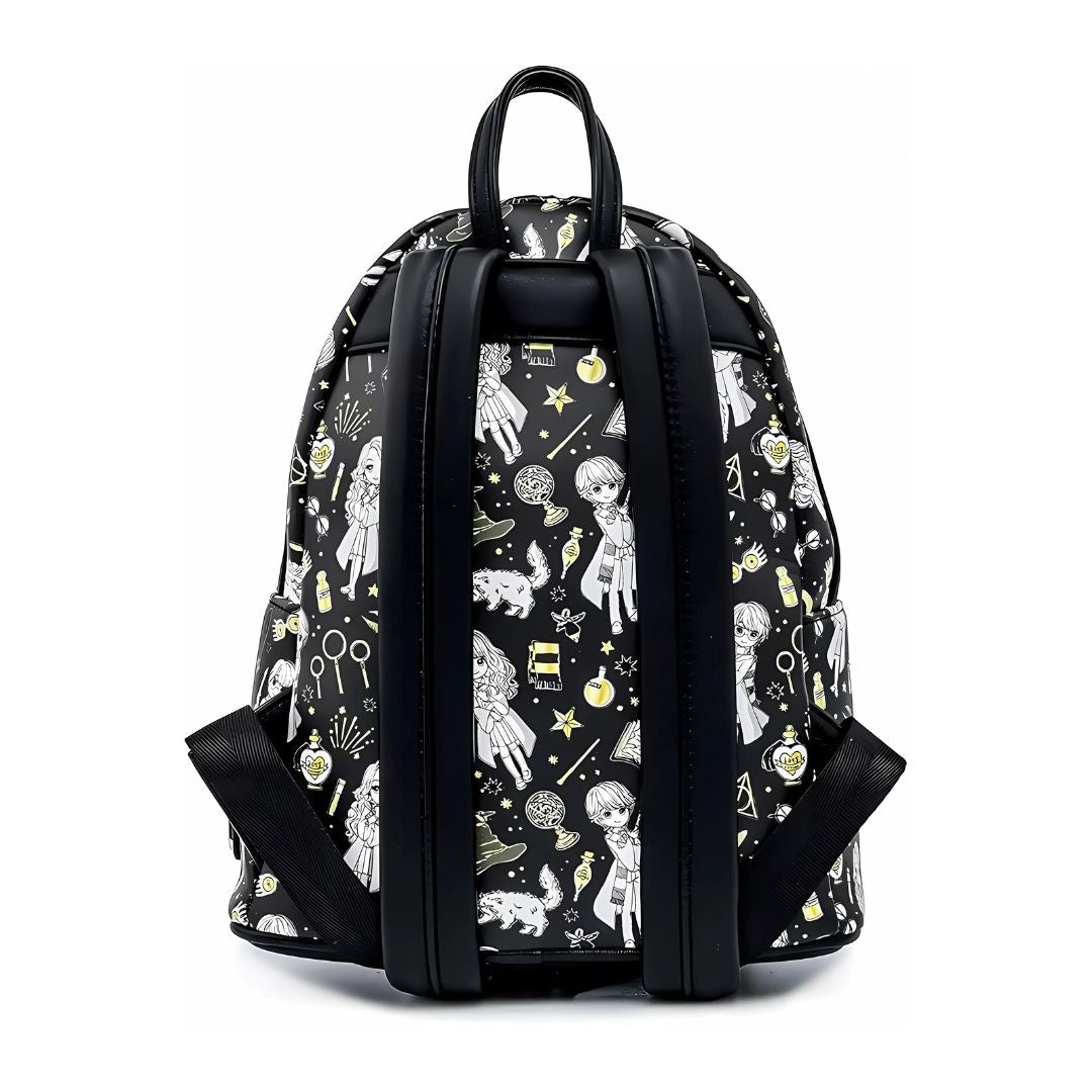 Backpack with black and white pattern on a white background