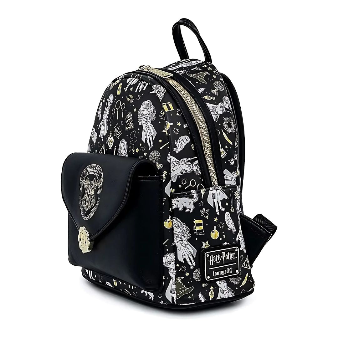 Backpack with Harry Potter-themed design on a white background