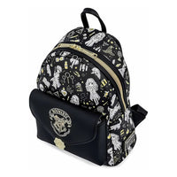 Backpack with Harry Potter design featuring the Hogwarts crest on a white background