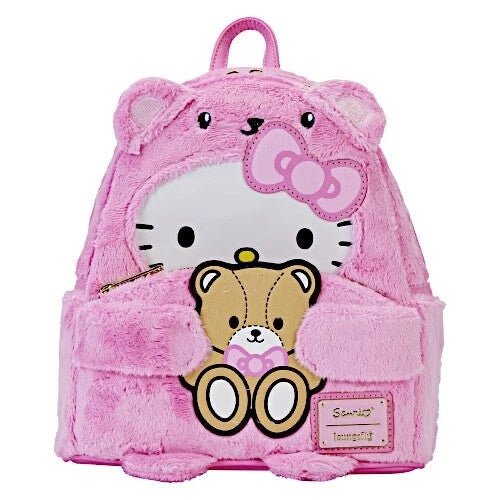 Plush Loungefly mini backpack featuring Hello Kitty in a teddy bear costume

