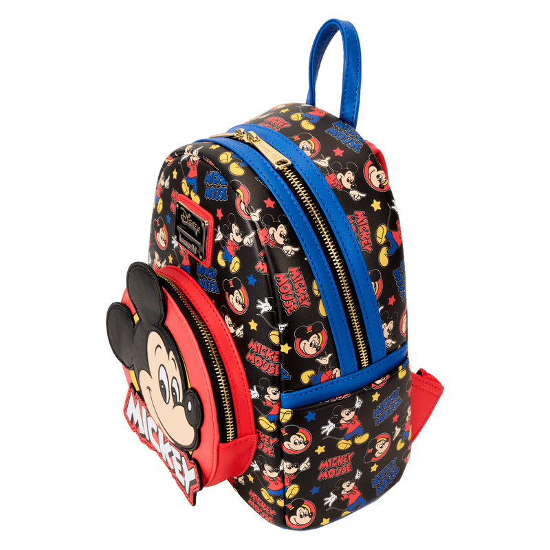 All-over print mini backpack showcasing Mickey Mouse in iconic expressions

