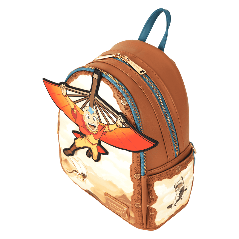 Loungefly Avatar backpack featuring Aang in action with his glider staff