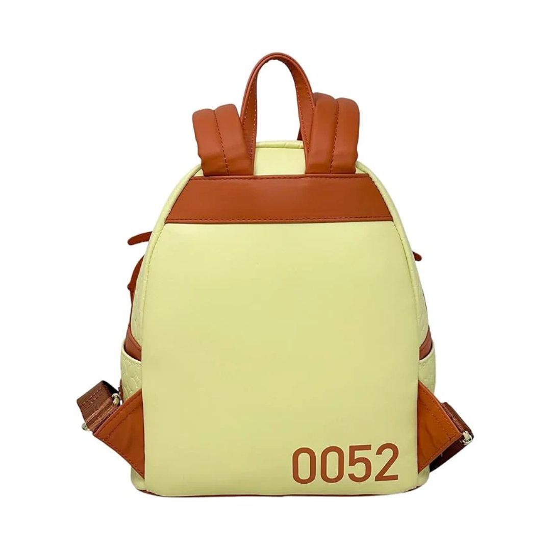Yellow backpack with brown accents and '0052' on a white background