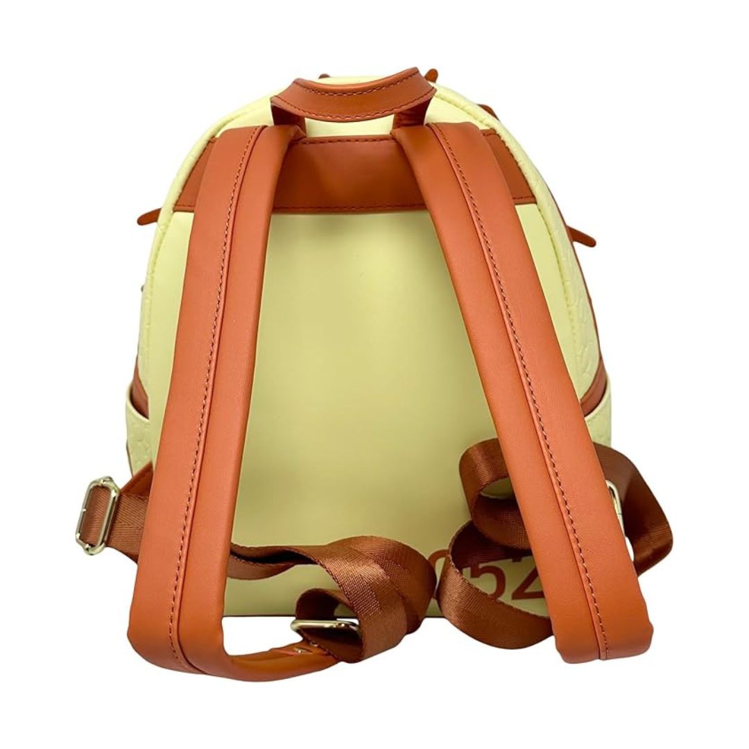 Backpack with brown straps on a white background