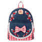 Mini backpack with denim base and pink gingham accents featuring Strawberry Shortcake

