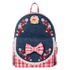 Mini backpack with denim base and pink gingham accents featuring Strawberry Shortcake

