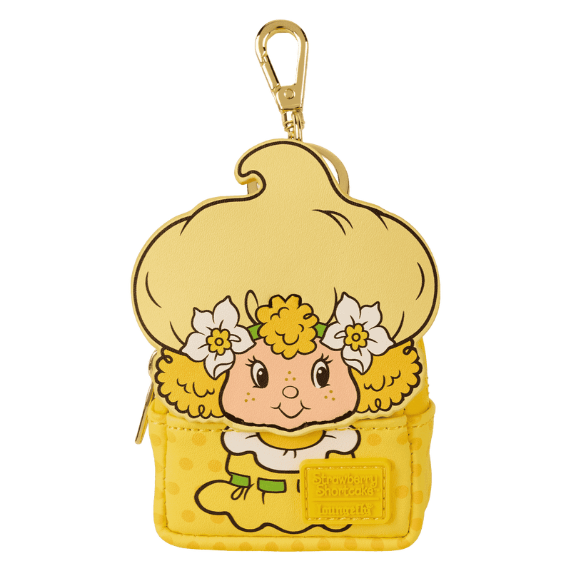 Yellow character pouch with a gold clip on a white background