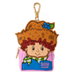 Strawberry Shortcake character keychain with a pink background