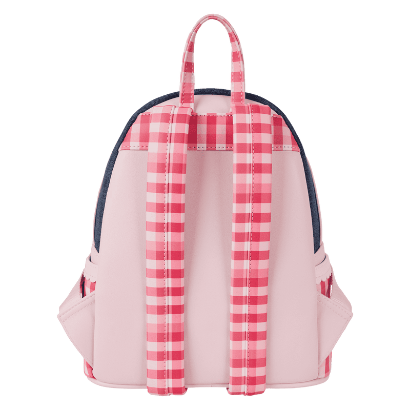 Strawberry Shortcake-themed mini backpack in denim with gingham details and sweet vintage flair

