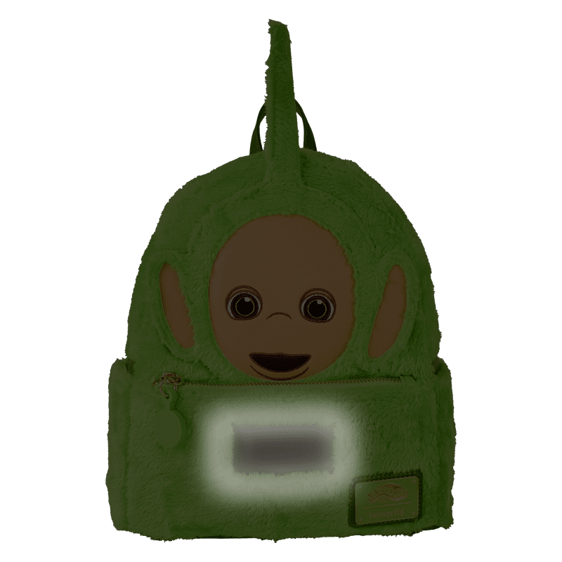 Green Dipsy Teletubbies Loungefly cosplay backpack styled in soft plush design
