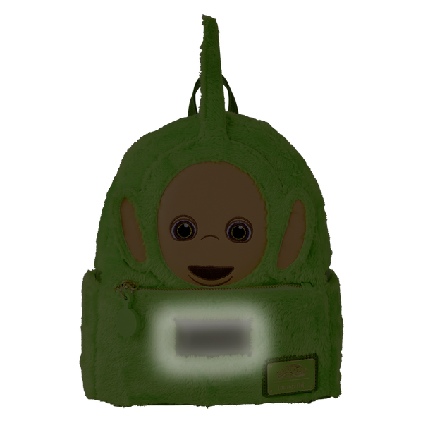 Green Dipsy Teletubbies Loungefly cosplay backpack styled in soft plush design