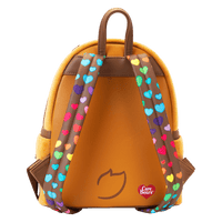 Side profile of Tenderheart Bear plush cosplay mini backpack highlighting adjustable straps