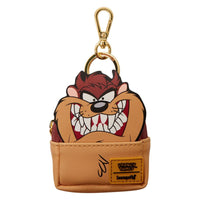 Cartoon character keychain with tan pouch on a white background
