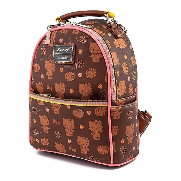 Backpack with Hello Kitty and pumpkin pattern on a white background