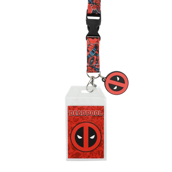 Deadpool lanyard with badge holder on a white background