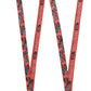 Deadpool-themed lanyard with red and black design on a white background