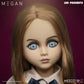 Doll with long brown hair and blue eyes against a purple background, featuring the Mezco Toyz logo.