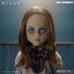 Mezco Toyz doll named Megan with a blue background