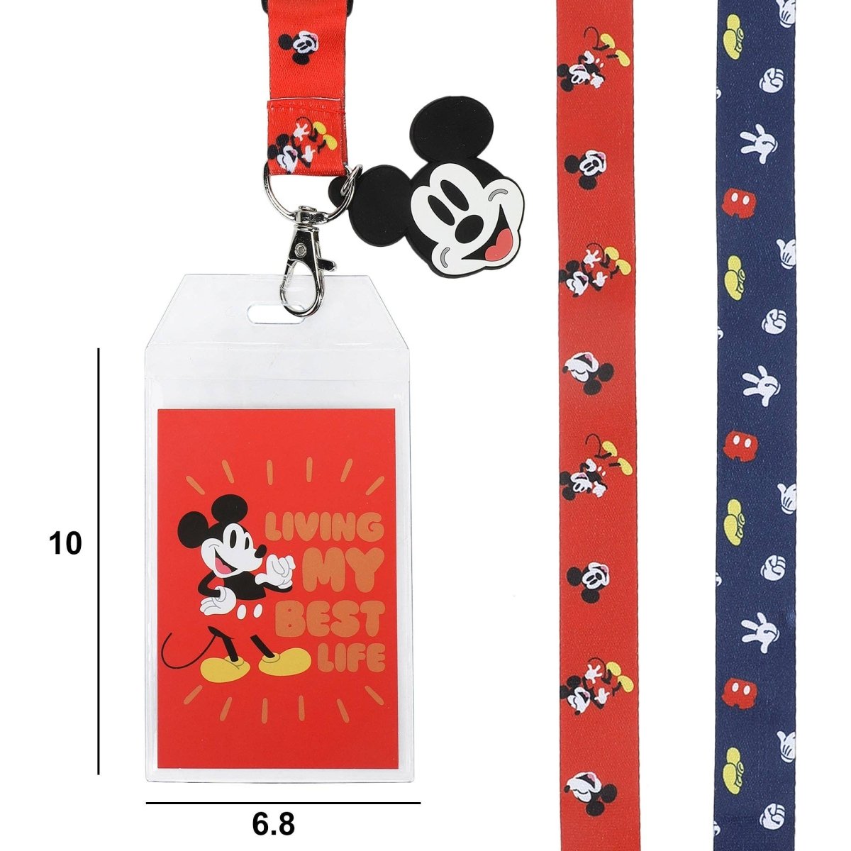 Mickey Mouse-themed lanyard with a tag and strap showing designs.