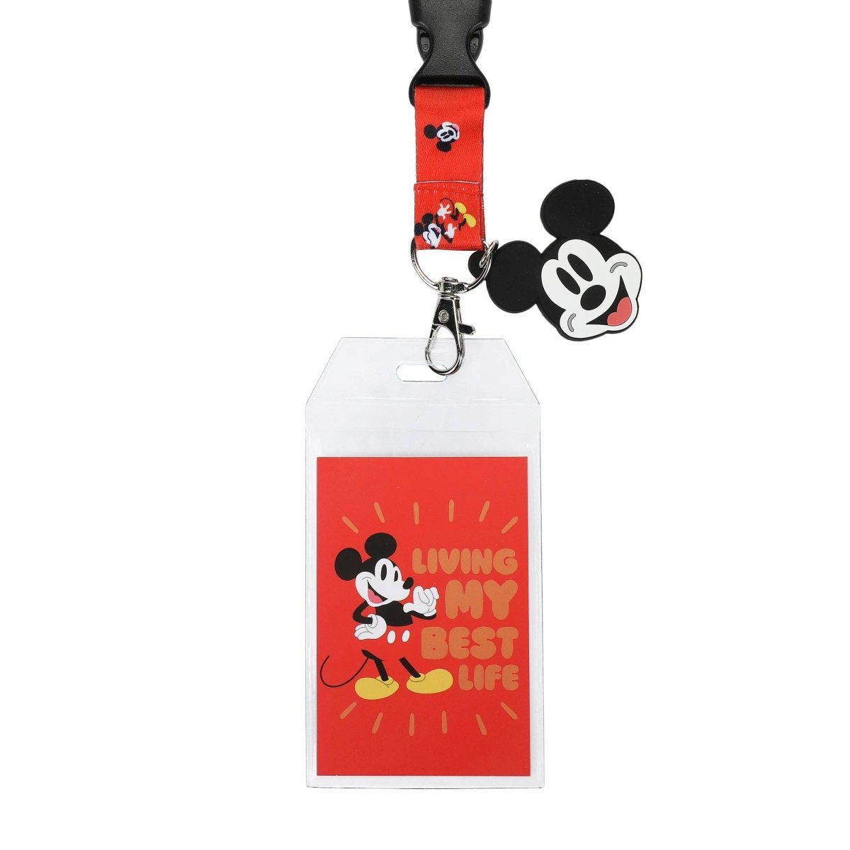 Mickey Mouse lanyard with attached badge holder on a white background