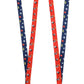 Two pairs of lanyards with cartoon character patterns on a white background