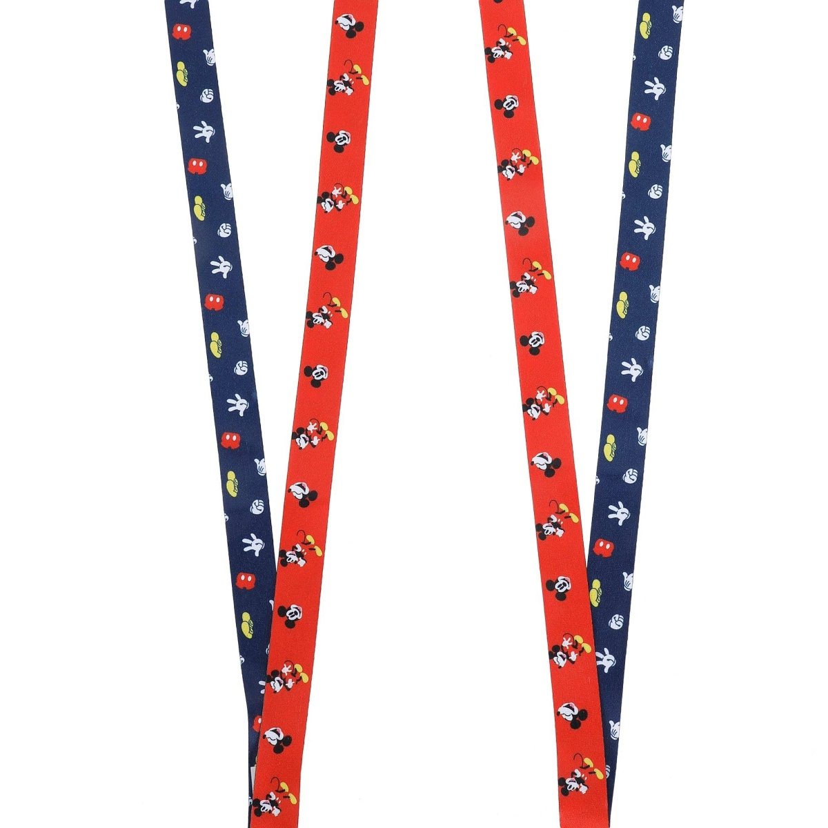 Two pairs of lanyards with cartoon character patterns on a white background