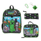 Minecraft-themed backpack, lunch bag, pouch, and keychain set on a white background