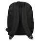 Black backpack shown from the back on a white background