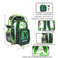 Minecraft-themed backpack set with clear backpack, lunch bag, water bottle, and accessories on a white background.