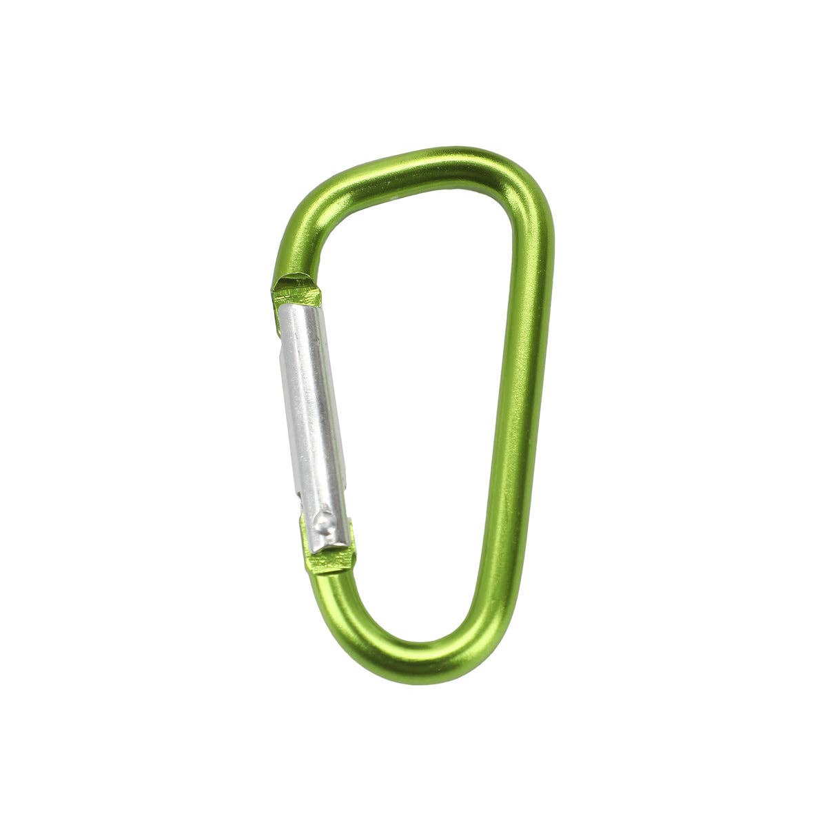 Green carabiner on a white background