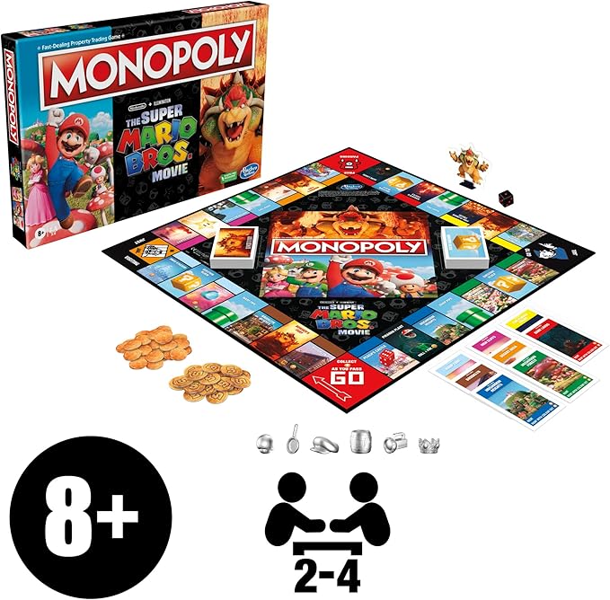 Monopoly edition inspired by The Super Mario Bros. Movie with colorful movie artwork

