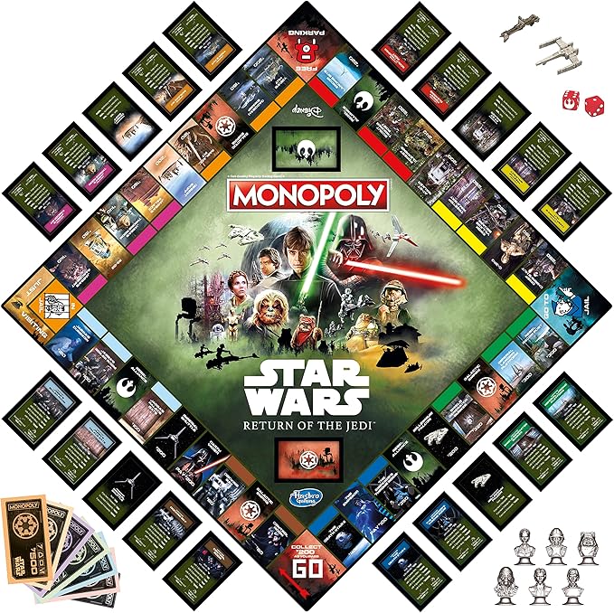 Star Wars Return of the Jedi collectible Monopoly set with custom tokens and board

