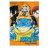 Naruto manga volume cover featuring a blue toad wearing a yellow bandana, with Naruto riding on its back, Sasuke and Sakura in the background, and the title &