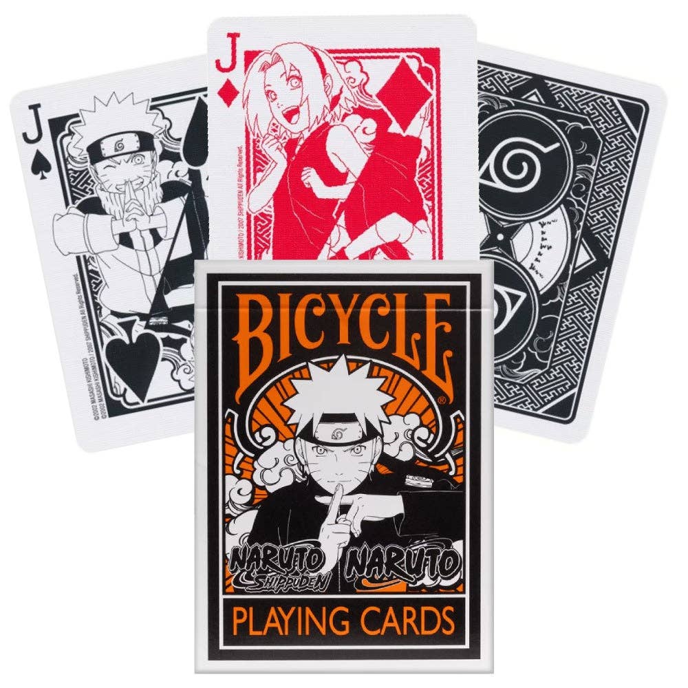 Bicycle Naruto playing cards with character illustrations on a white background