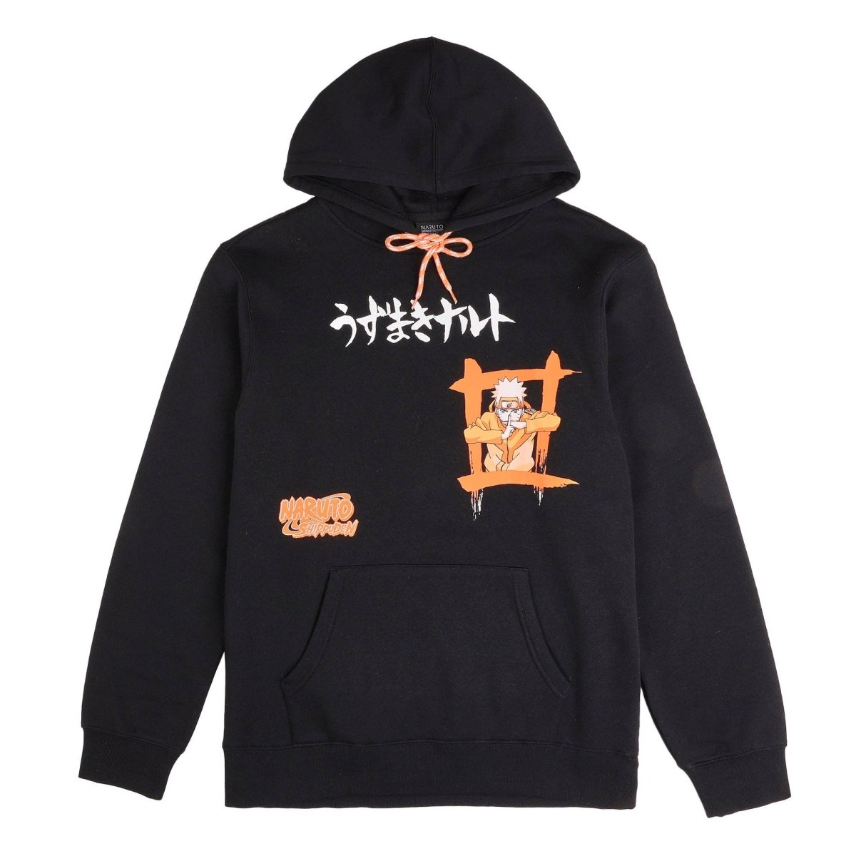 Black hoodie with graphic design on a white background