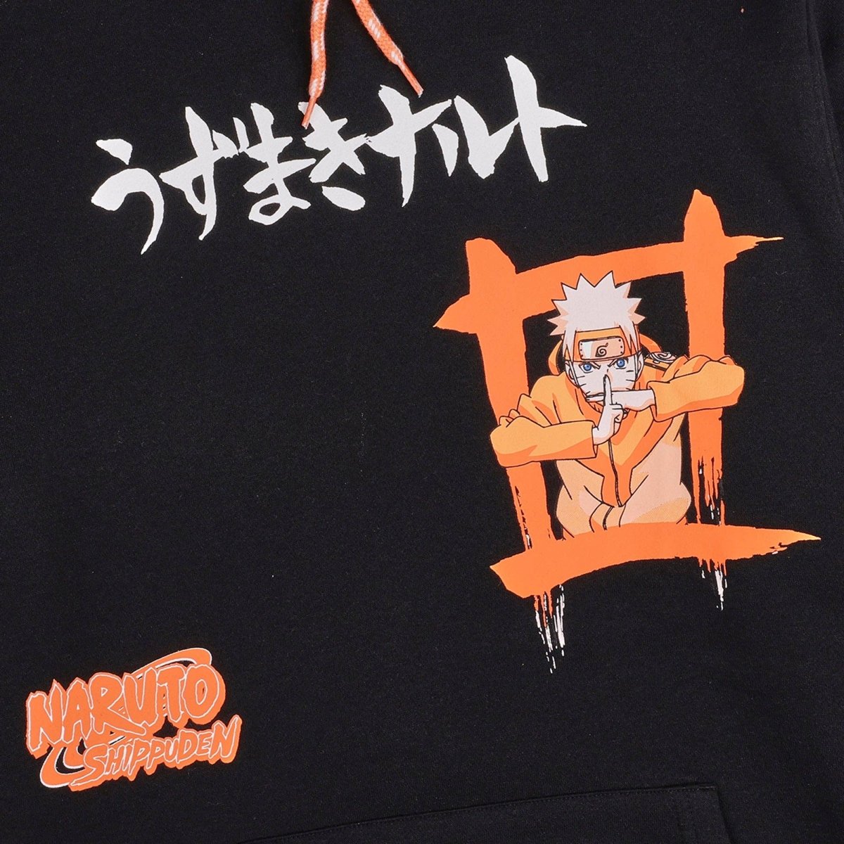 Black hoodie with 'Naruto' character design and branding