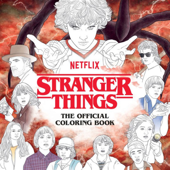 Stranger Things coloring book cover with characters and Netflix logo