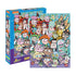 Puzzle box with colorful cartoon characters and a grid layout on a white background