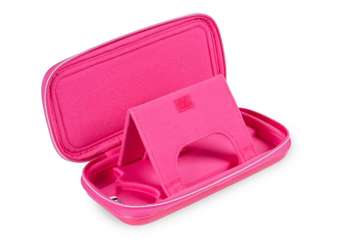 Nintendo Switch carrying case with stylish Princess Peach-themed exterior

