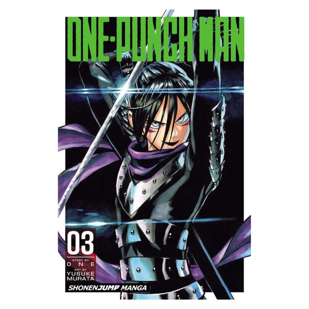 Manga book cover of 'One-Punch Man' with a character holding a sword.