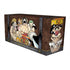 A boxed set of One Piece trading cards shown at an angle on a plain white background. The packaging features wooden panel graphics and large anime character illustrations, including Monkey D.