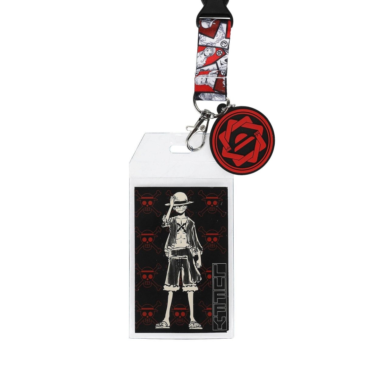 Lanyard with character design and brand logo on a white background
