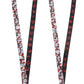 Two ski pairs with a red and black pattern on a white background
