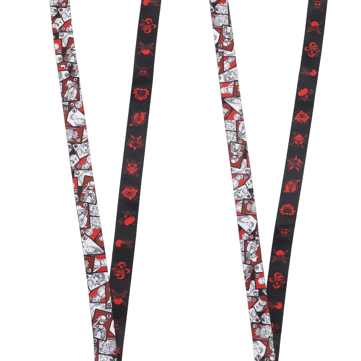 Two ski pairs with a red and black pattern on a white background