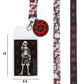 Lanyard with character card and red emblem on a white background
