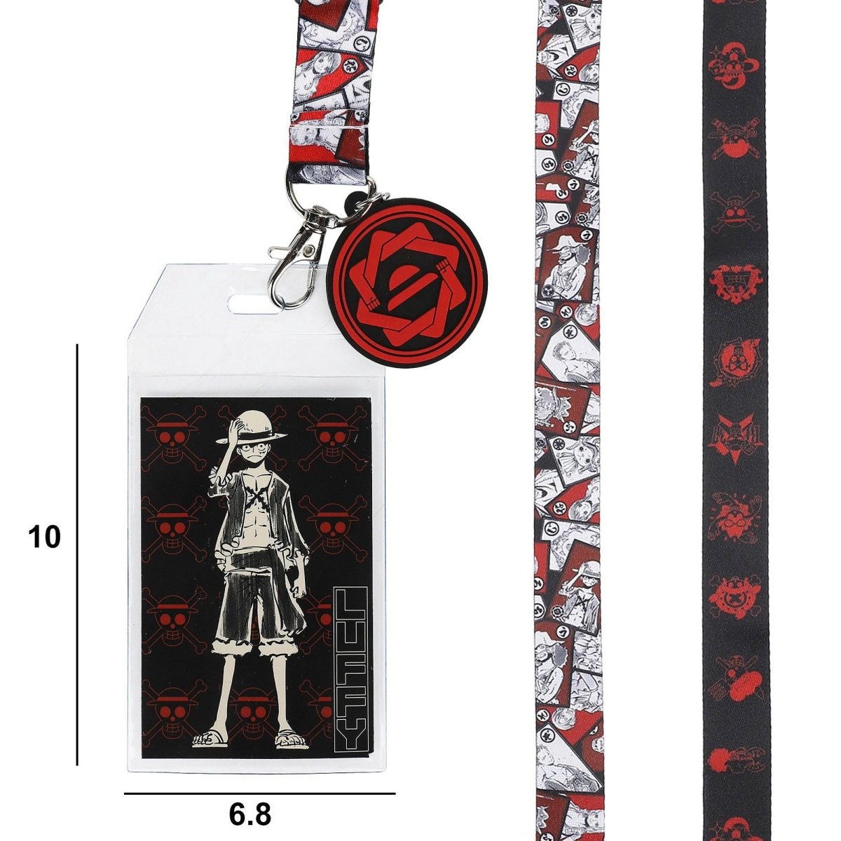 Lanyard with character card and red emblem on a white background